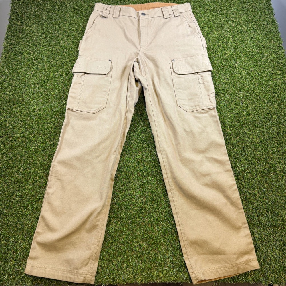 Duluth Trading Co Fire Hose Cargo Pants Mens 35x34 Khaki Tan Cotton Work Pants
